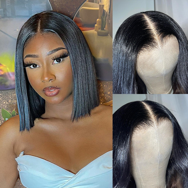 Silky Straight Wear Go Glueless Lace Wigs Short Bob Wig Pre Cut 5x5 HD Lace Closure Wigs