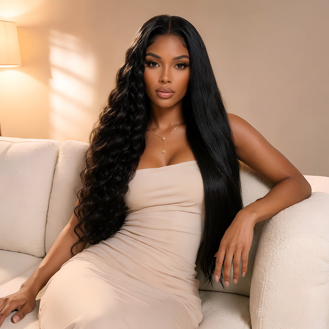 Zlike 2 in 1 straight to water wave glueless human hair wig