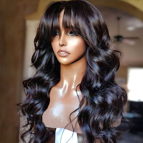 Zlike glueless body wave wig with bangs 100% human hair