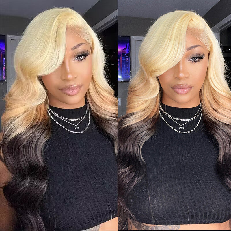 180% Density Ombre 613 Blonde Lace Wig Pre Plucked Transparent Lace Front Wigs