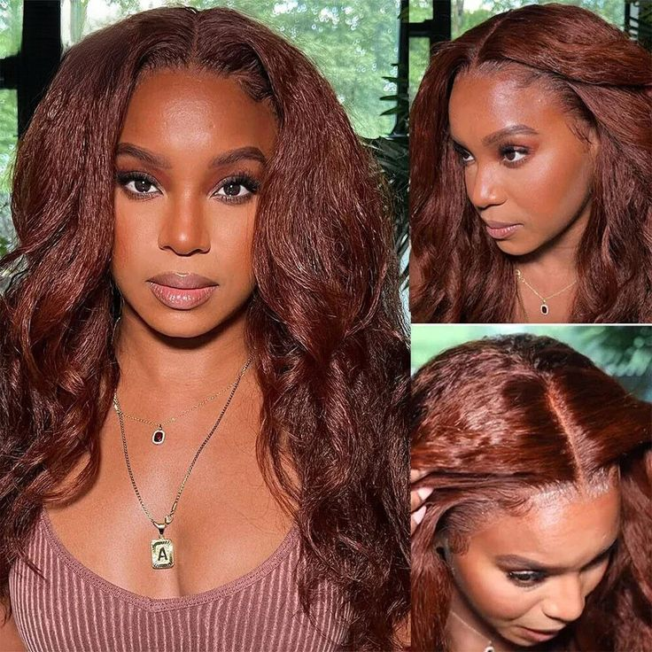 Reddish Brown Yaki Straight 13x4 Lace Frontal Human Hair Wig | Flash Sale