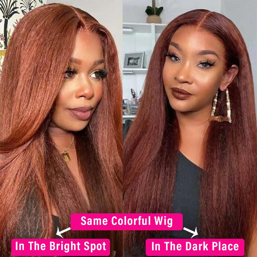 Reddish Brown #33 Yaki Straight 13x4 Lace Frontal Human Hair Wigs For Women-Zlike