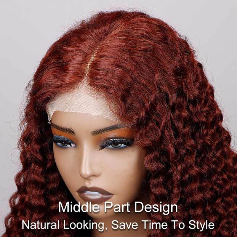 Reddish Brown #33 Kinky Curly Human Hair Lace Front Wigs For Women