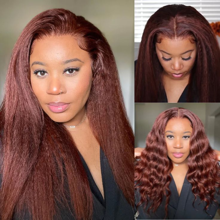 Reddish Brown Yaki Straight 13x4 Lace Frontal Human Hair Wig | Flash Sale