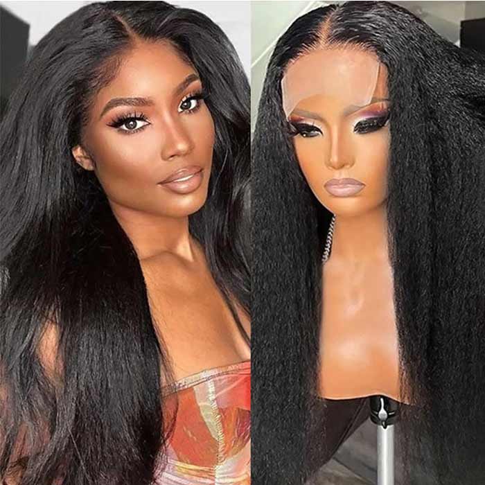 Yaki Straight Nautral Black 13x4 Lace Frontal Human Hair Wigs With Baby Hair | Flash Sale