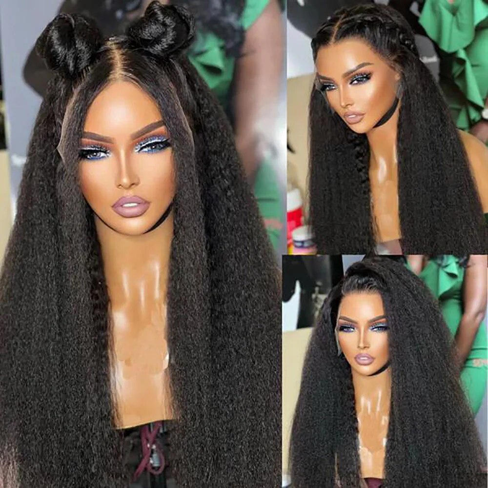 Yaki Straight Nautral Black 13x4 Lace Frontal Human Hair Wigs With Baby Hair | Flash Sale