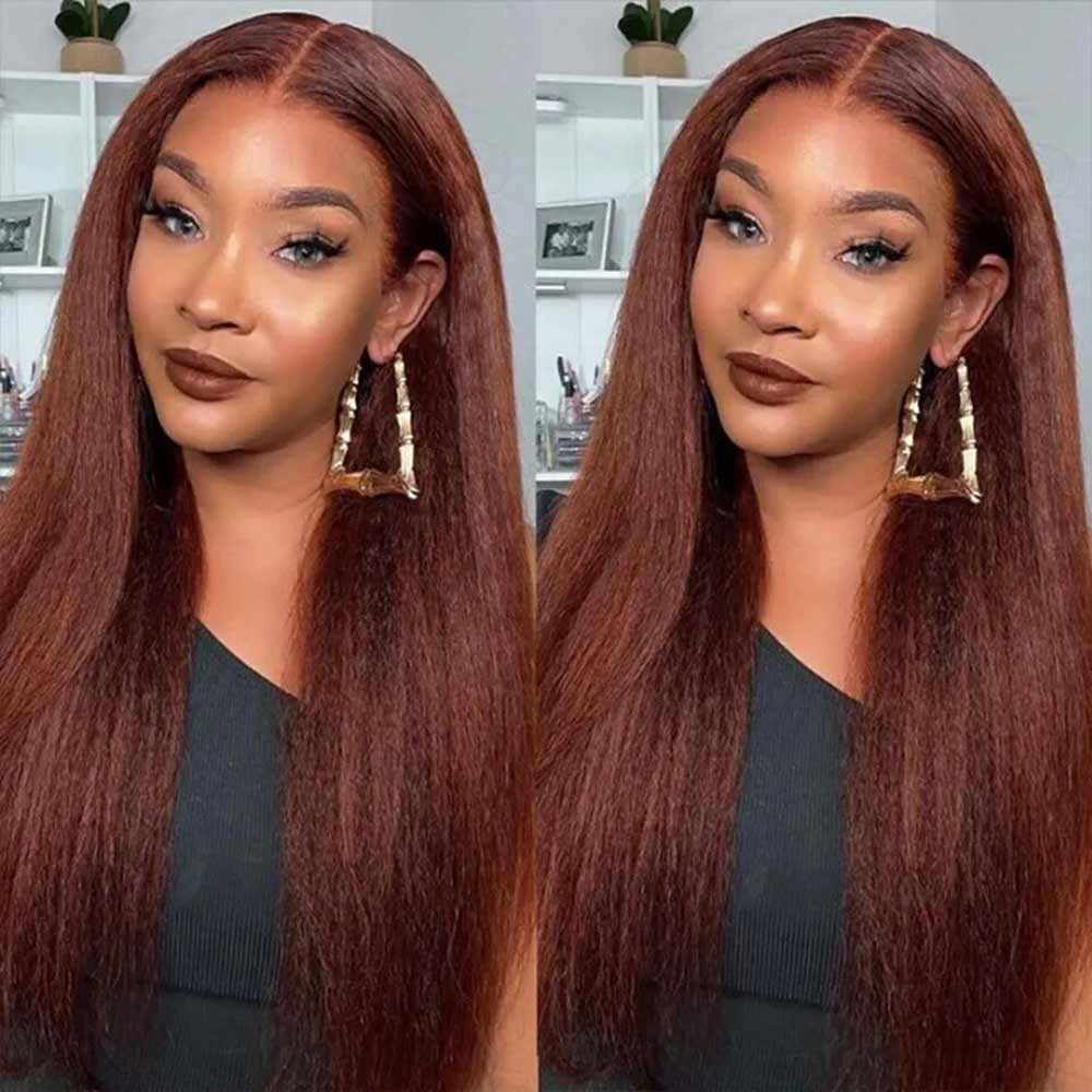 Reddish Brown #33 Yaki Straight 13x4 Lace Frontal Human Hair Wigs For Women-Zlike