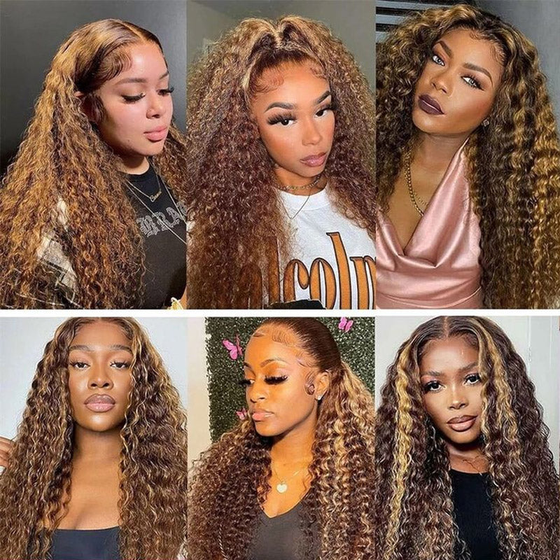 Honey Blonde Highlight Water Wave 13x4 Lace Front Colored Human Hair Lace Wigs | Flash Sale