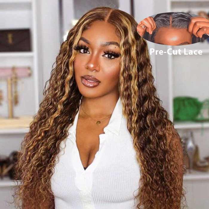 Wear Go Glueless Water Wave/Curly 4x4 Highlight Color P4/27 Human Hair Wig | Flash Sale