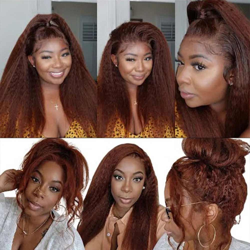 Reddish Brown #33 Yaki Straight 13x4 Lace Frontal Human Hair Wigs For Women-Zlike