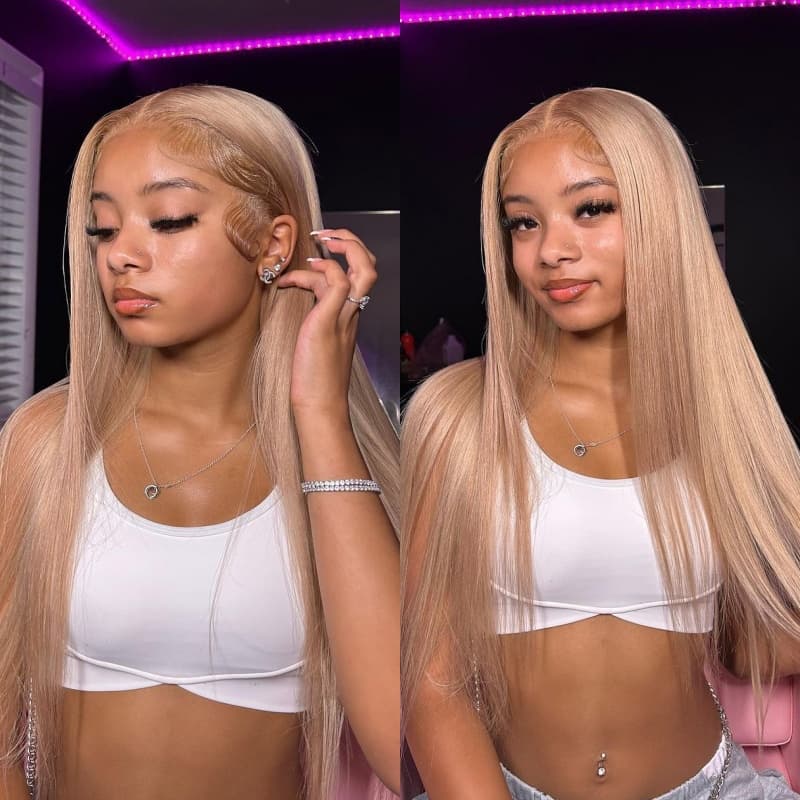 [ ] 13x4 Lace Light Flaxen Cozy Blonde Straight Body Wave Human Wigs