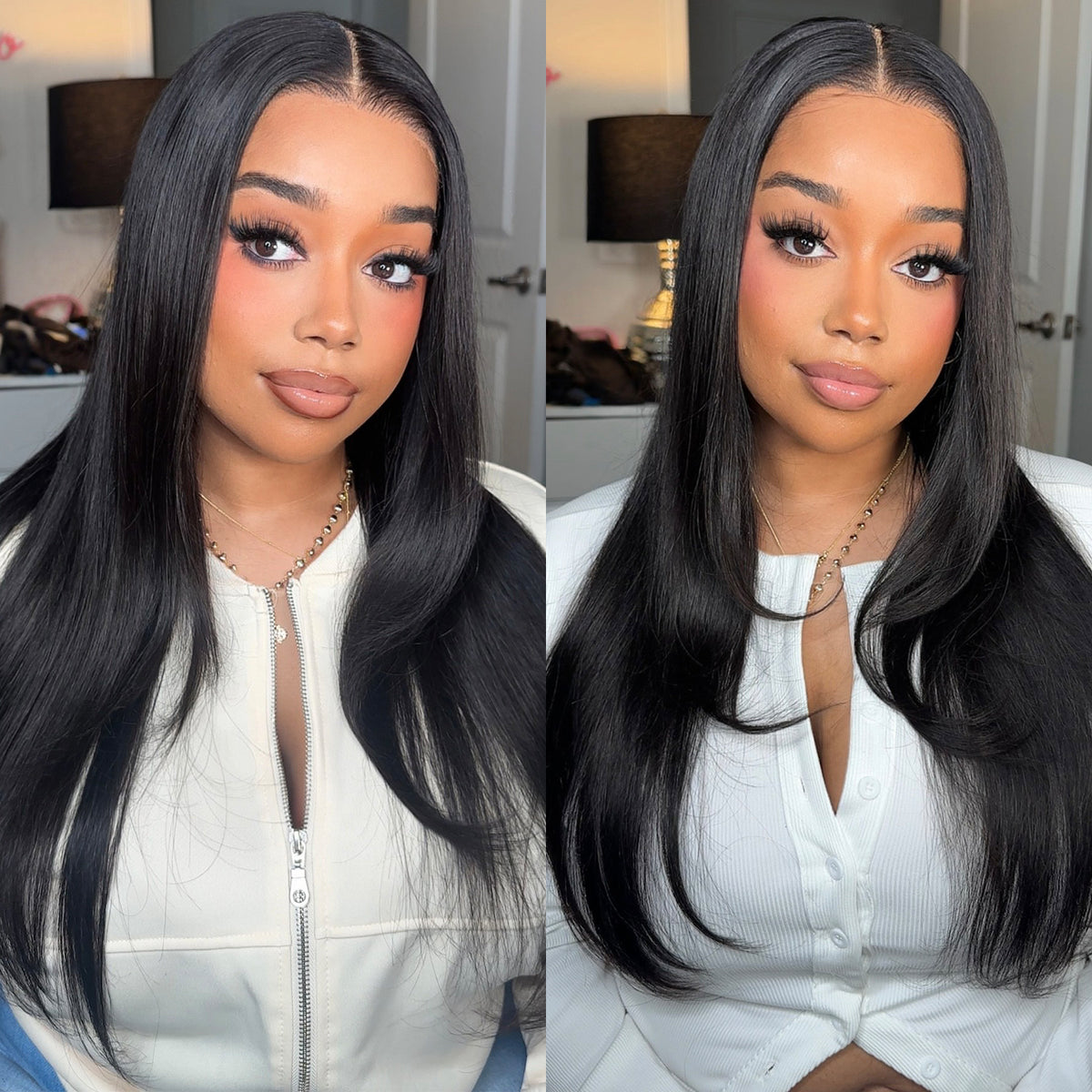 Straight 9x6 Glueless Human Lace Closure Wigs Bleached Knots Pre Plucked Hairline