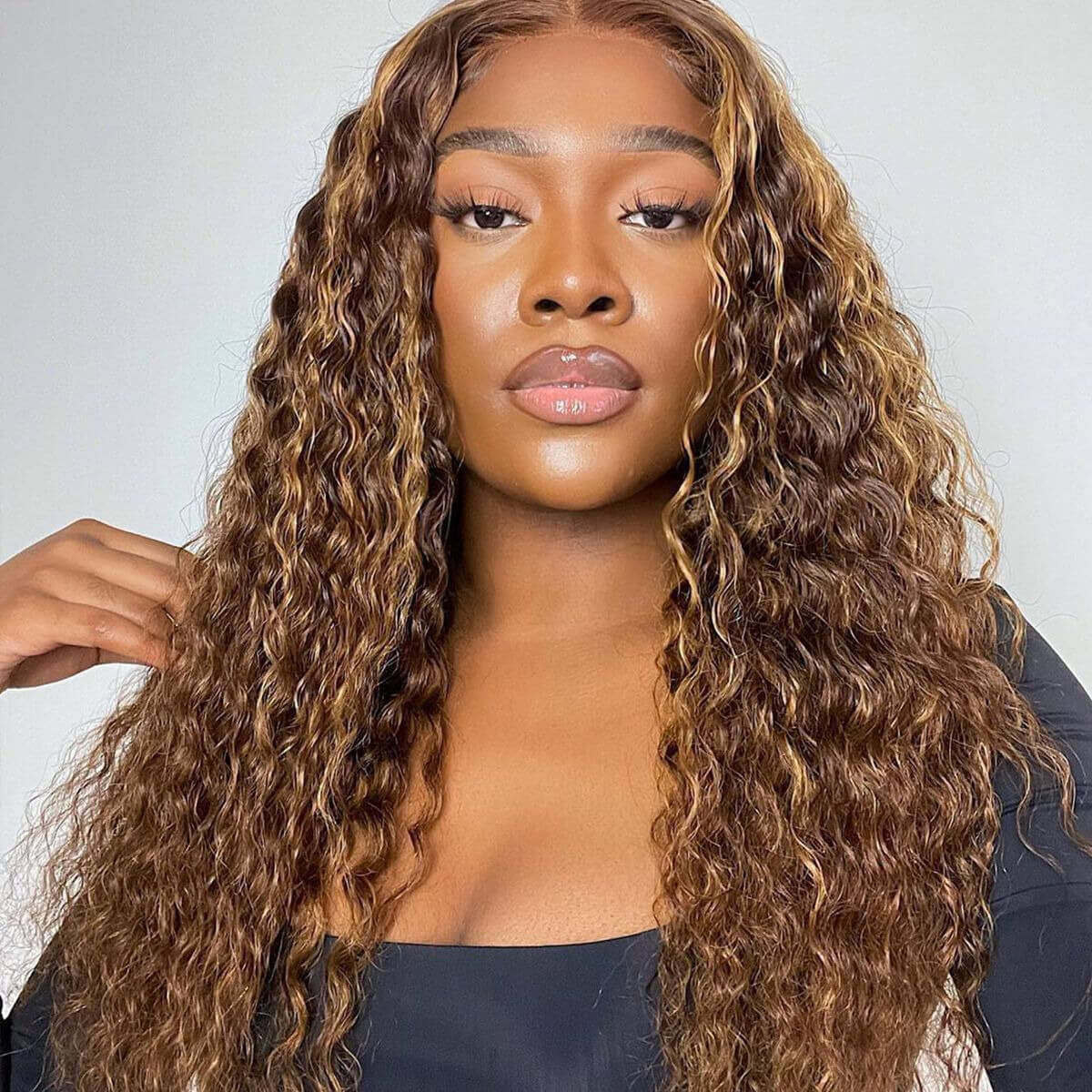 Invisible HD Lace Ready Go Glueless Wigs Ombre Highlights #427 Water Wave Human Hair Wigs