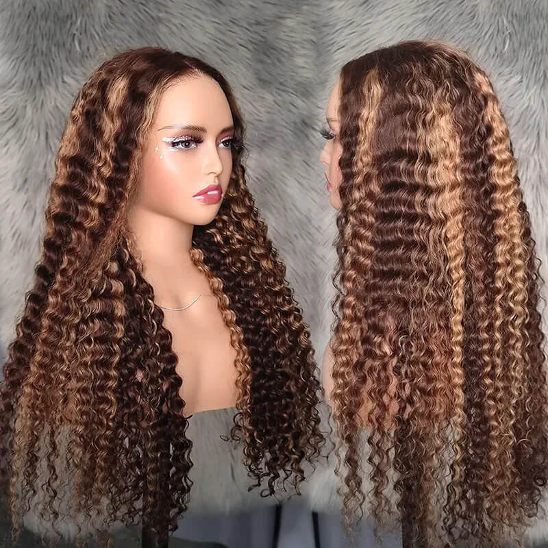 Invisible HD Lace Ready Go Glueless Wigs Ombre Highlights #427 Water Wave Human Hair Wigs