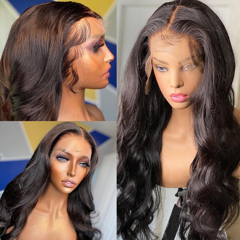 Natural Black Body Wave 13x6 HD Lace Front Human Hair Wigs Free Part 180% Density