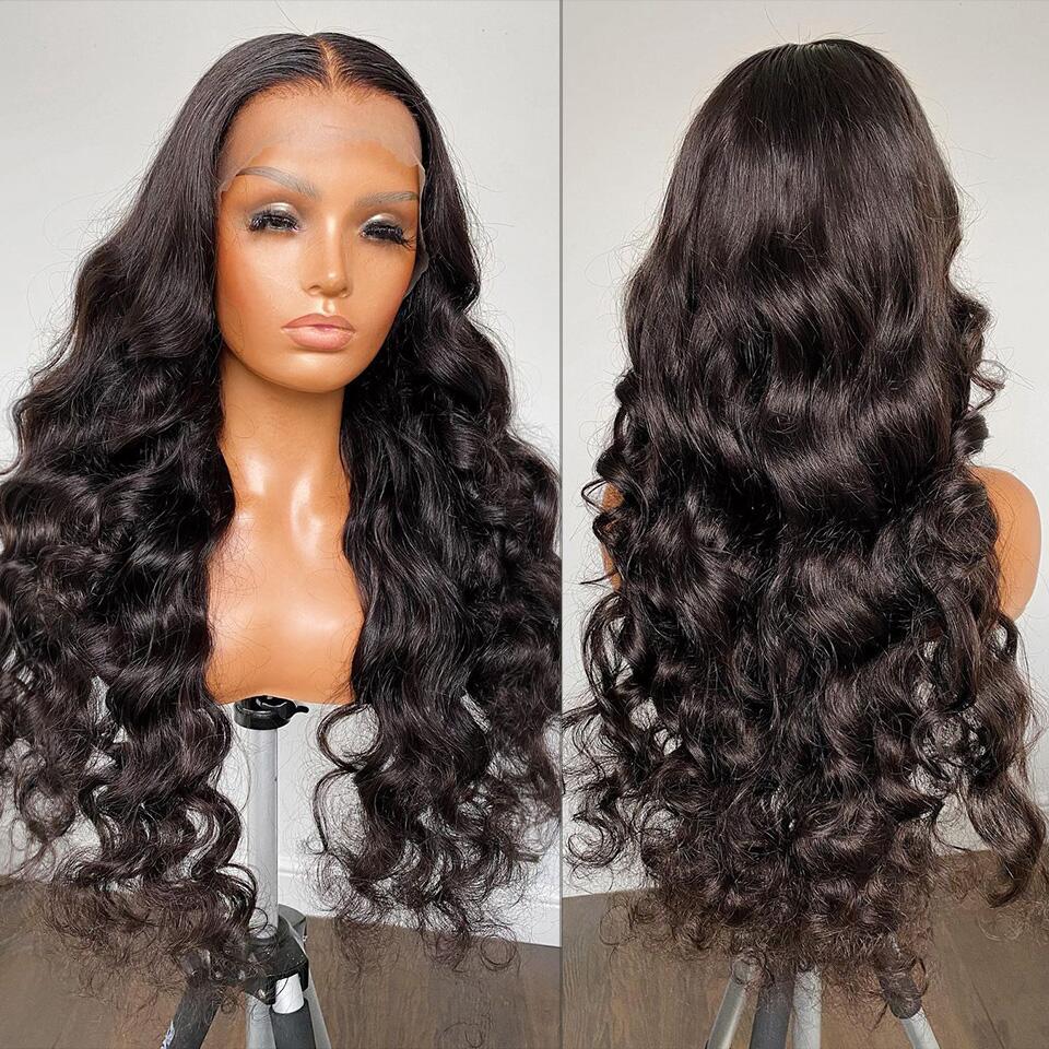 Body Wave 13x6 HD Lace Wigs 180% Density Natural Black Human Hair Wigs Free Part