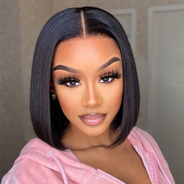 Straight Bob Wigs Transparent Lace Front Short Bob 100% Human Hair Wigs With Baby Hair