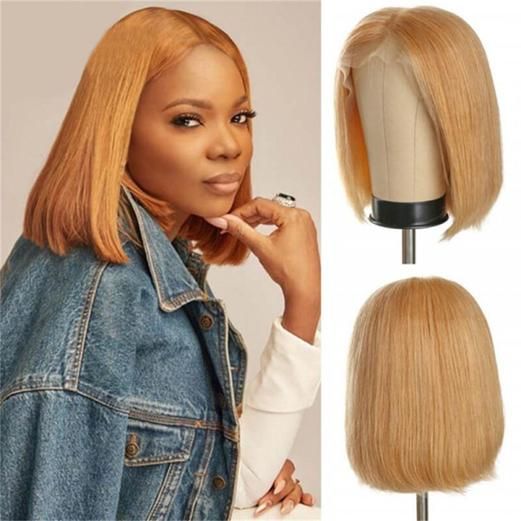 Zlike Short Ombre Honey #27 Blonde Bob Wig With Baby Hair Honey Brown Straight Human Hair Wigs