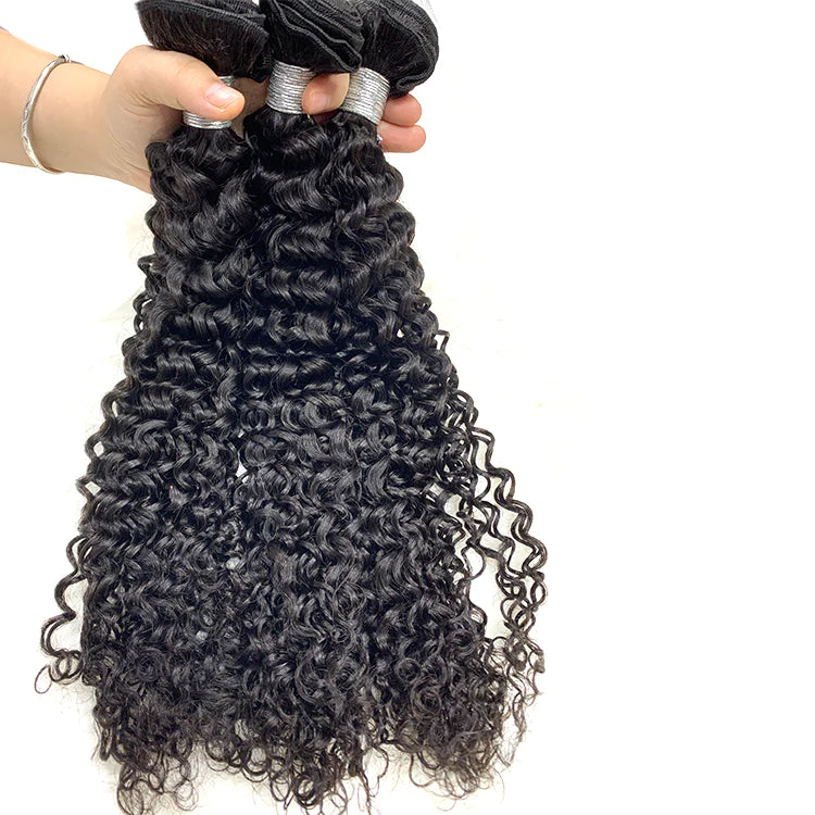 Black Jerry Curl Hair 3 Bundles with 4x4 Lace Closure 100% Virgin Human Hair Weave-Aaliweya