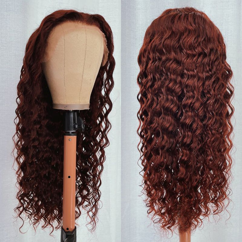 Reddish Brown #33 Deep Wave 13x4 Lace Frontal Human Hair Wigs For Women-Zlike