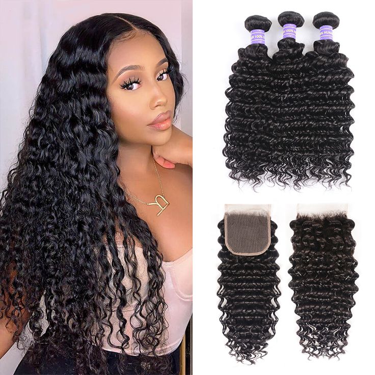 Deep Wave 3 Bundles with 4x4 Closure 100% Virgin Human Hair-Zlike