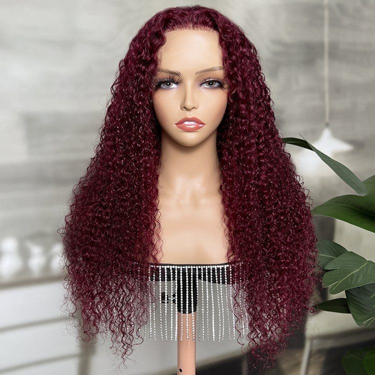 99J Colored Lace Front Human Hair Wigs Jerry Curly Transparent Lace Frontal Wig Glueless Wig For Women-Aaliweya