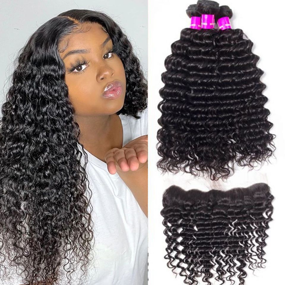 Deep Wave 3 Bundles with 4x4 Closure 100% Virgin Human Hair-Zlike