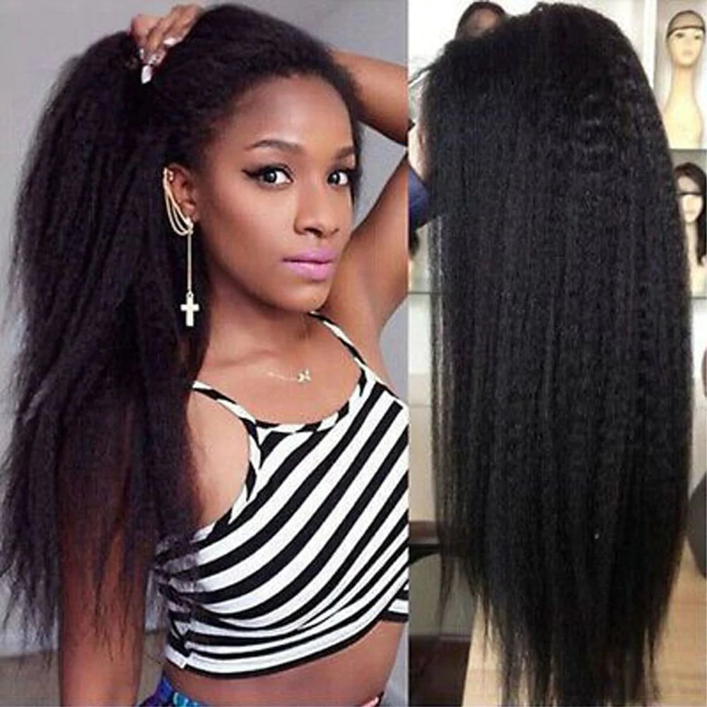 Transparent Lace Yaki Straight Wig 4x4 Lace Closure Human Wigs Skin Melt