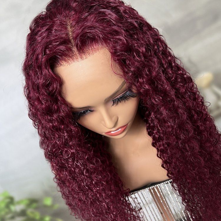 99J Colored Lace Front Human Hair Wigs Jerry Curly Transparent Lace Frontal Wig Glueless Wig For Women-Aaliweya