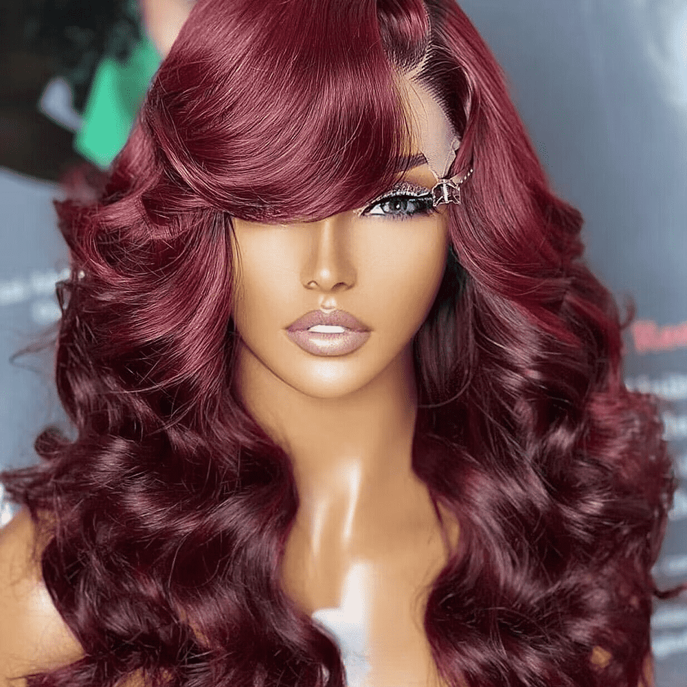 Burgundy Lace Front Wig Colored Lace Front Wigs Wave Burgundy Human Hair Wigs-Zlike