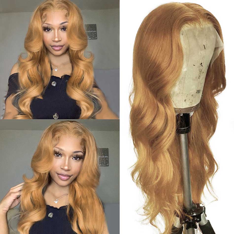 Honey Blonde #27 Highlight Body Wave Human Hair Wigs Lace Front Wig-Zlike