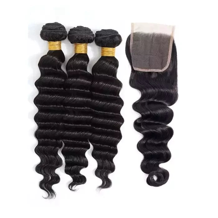 Loose Deep Wave 3 Bundles With 4x4 Lace Closure 100% Virgin Human Hair-Zlike