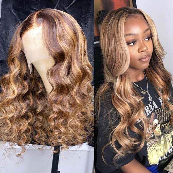 Body Wave Highlight P4/27 Lace Front Wig 100% Virgin Human Hair Wigs For Women