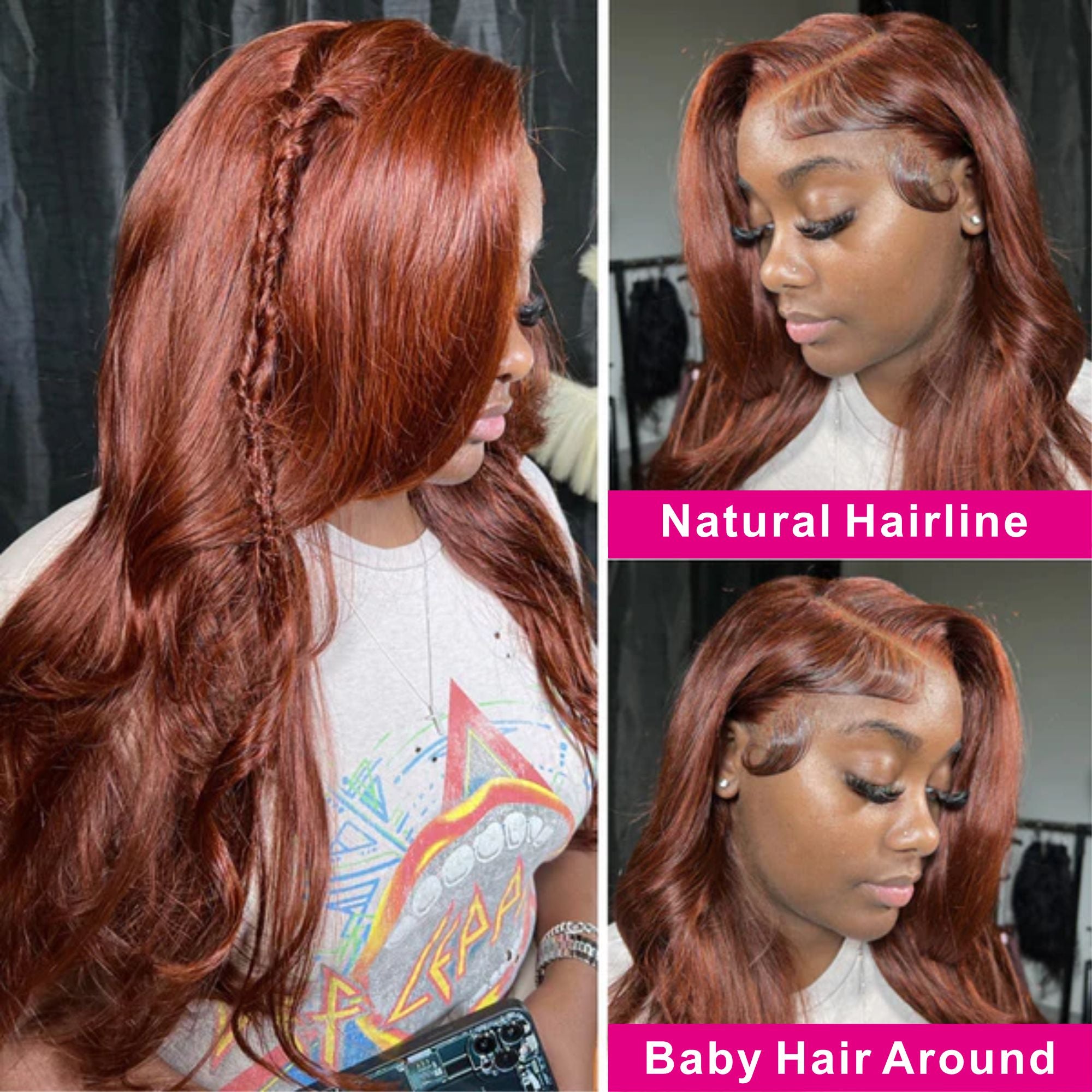 #33 Reddish Brown Auburn Color Body Wave 13x4 Lace Front Human Hair Wigs