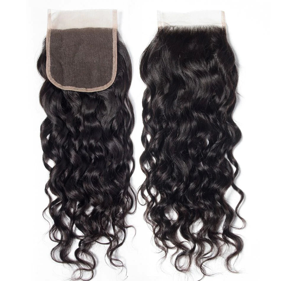 4x4 Water Wave Human Hair HD Swiss Lace Closure Pre Plucked Natural Hairline with Baby Hair-Aaliweya