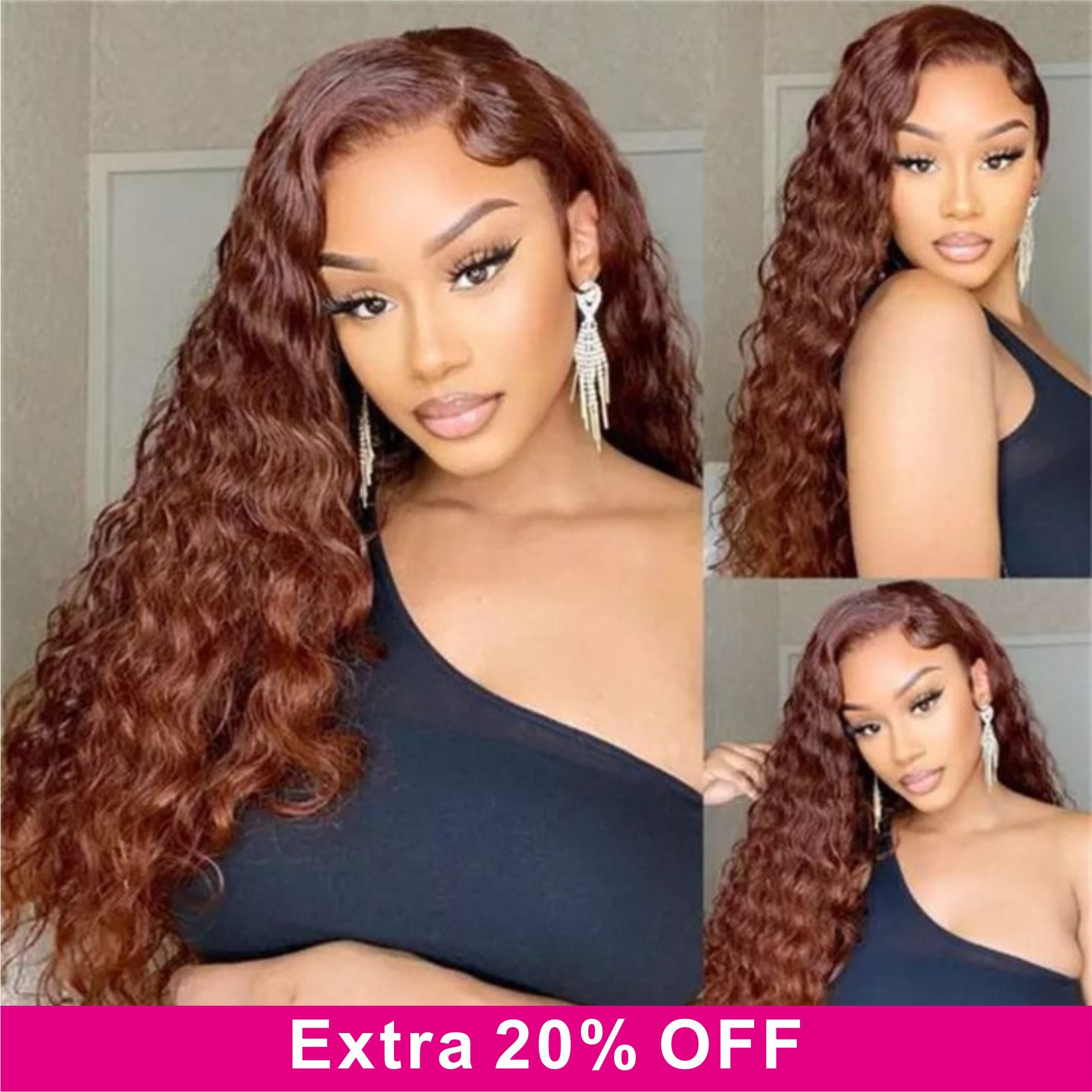 Reddish Brown #33 Deep Wave 13x4 Lace Frontal Human Hair Wigs For Women-Zlike