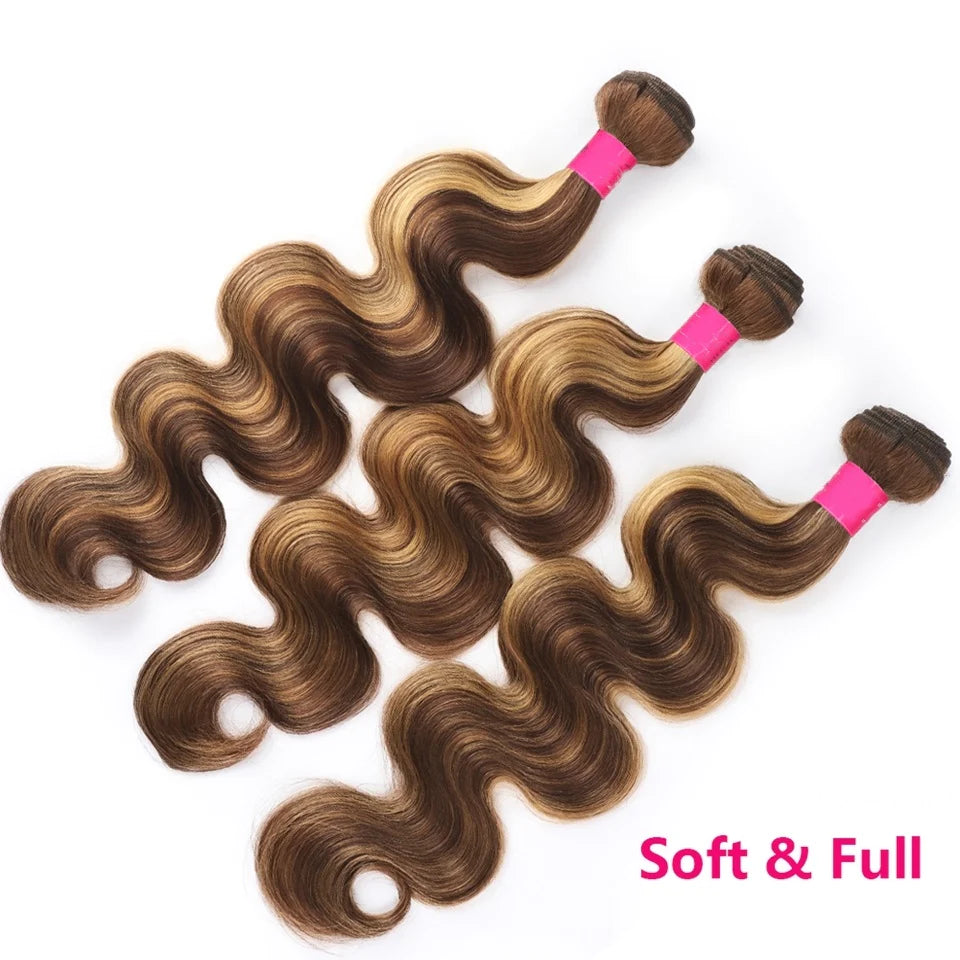 Highlight P4/27 Virgin Hair Body Wave 4 Bundles Human Hair Weaves-Zlike