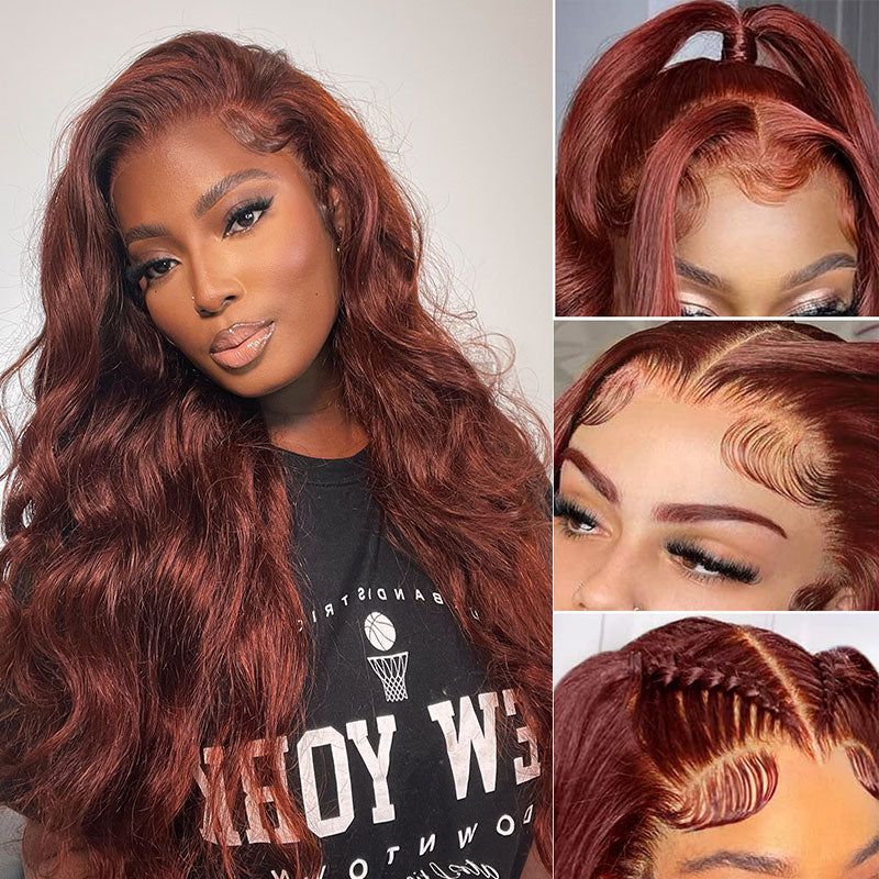 #33 Reddish Brown Auburn Color Body Wave 13x4 Lace Front Human Hair Wigs