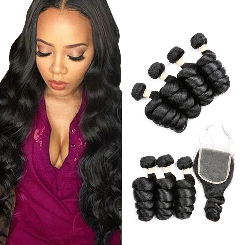 Loose Wave Hair 3 Bundles With 4x4 Lace Closure Unprocessed Human Virgin Hair-Zlike