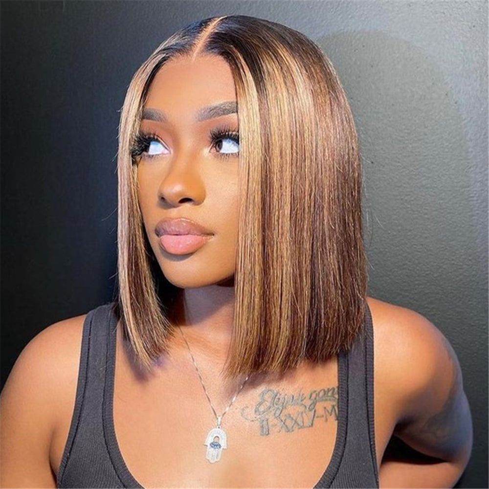 Short Highlight Straight Bob Wig Human Lace Wigs Hairline