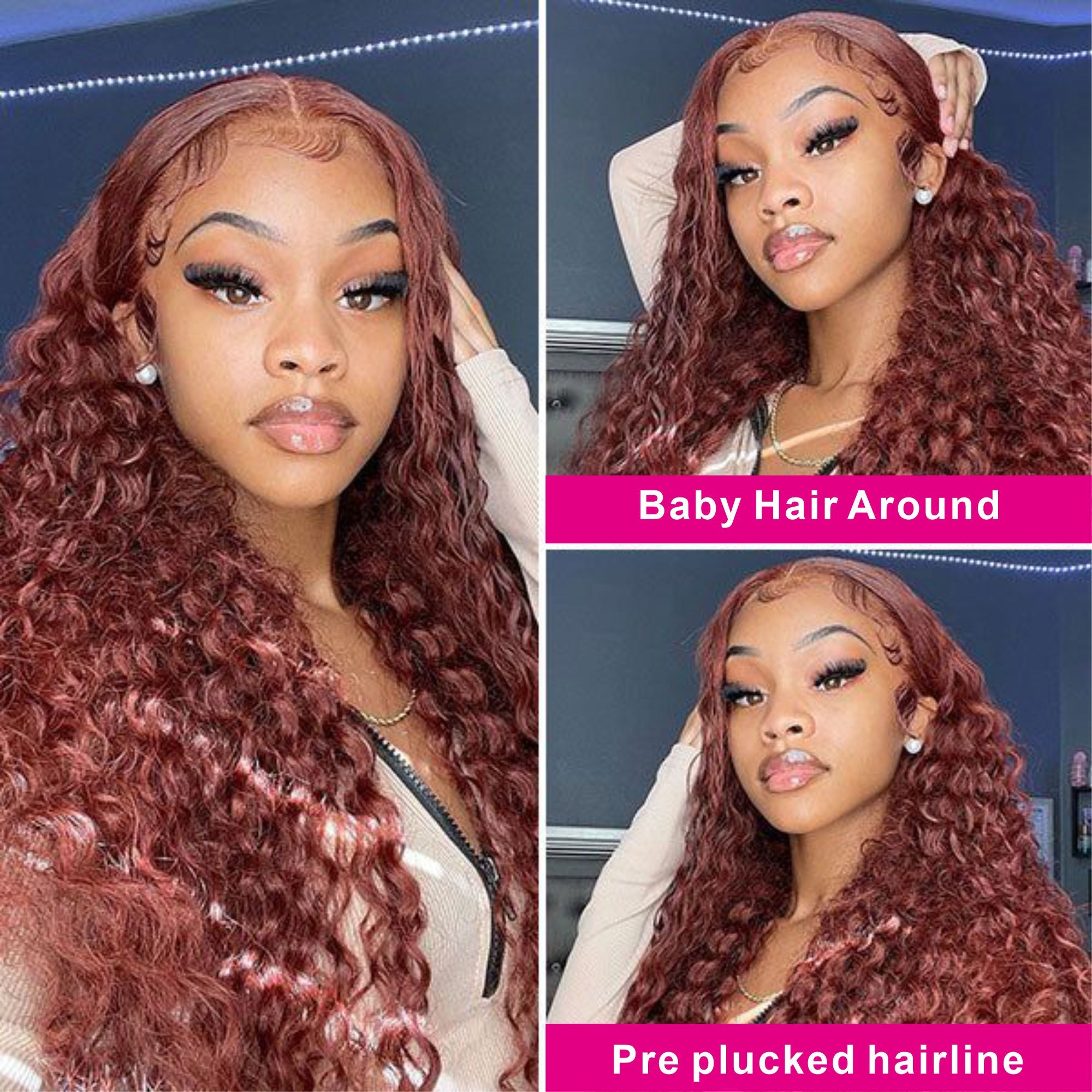 Reddish Brown #33 Deep Wave 13x4 Lace Frontal Human Hair Wigs For Women-Zlike