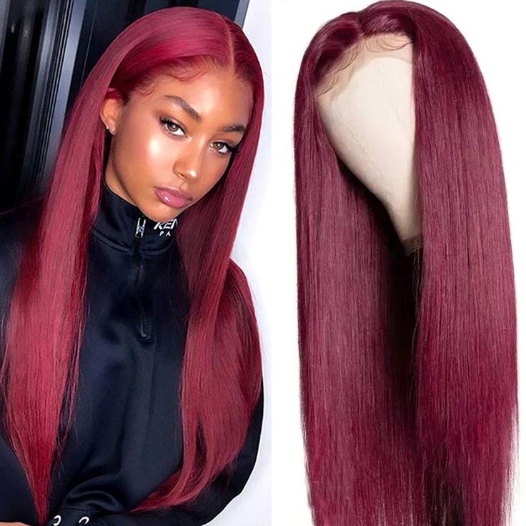 99J Straight Human Hair Wigs Red Colored Transparent Lace Front Wigs With Baby Hair-Zlike