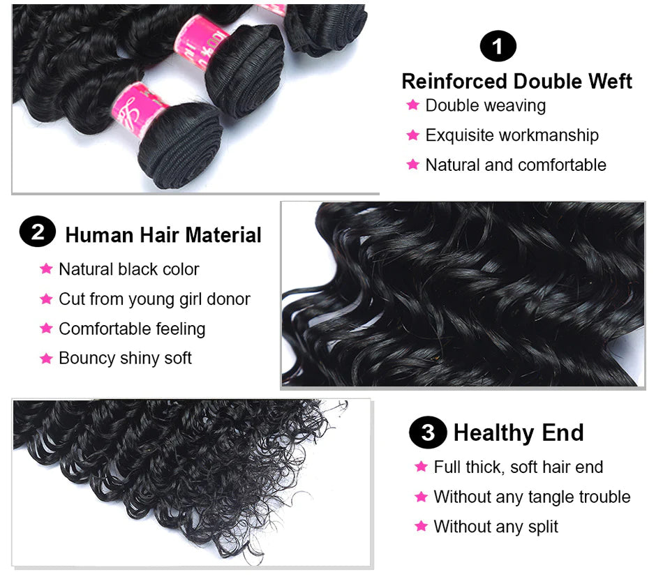 Deep Wave Hair Extension 3Bundles Deal 100% Natural Human Hair Weaves Double Weft-Zlike