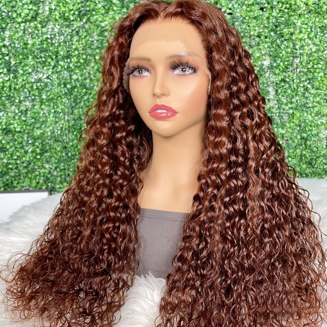 Water Wave Lace Front Human Hair Wigs Brown Brunette Auburn Copper Color