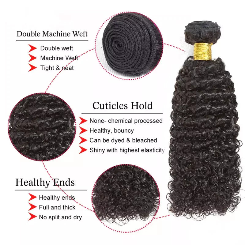 Black Jerry Curl Hair 3 Bundles with 4x4 Lace Closure 100% Virgin Human Hair Weave-Aaliweya