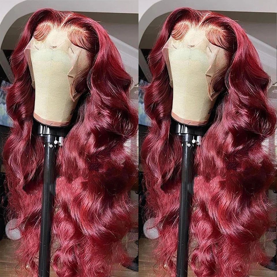 Burgundy 99J Colored Wig Body Wave Red Color Lace Front Human Hair Wigs