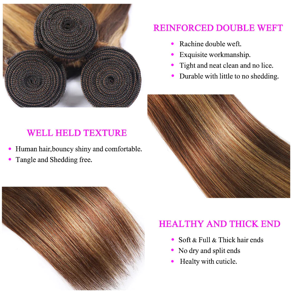 Highlight P4/27 Straight Virgin Hair Bundles 4Pcs-Zlike