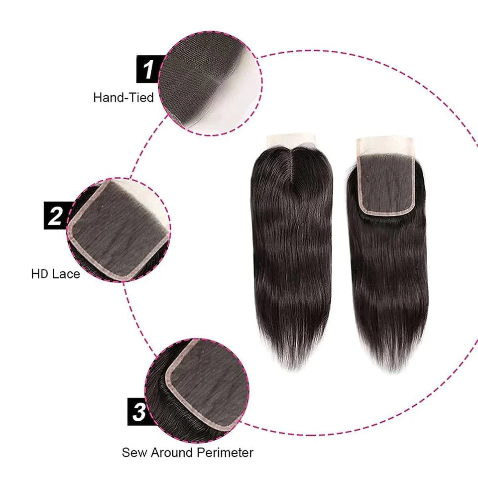 4x4/5x5/13x4 Silky Straight Human Hair HD Swiss Lace Closure Pre Pluck ...