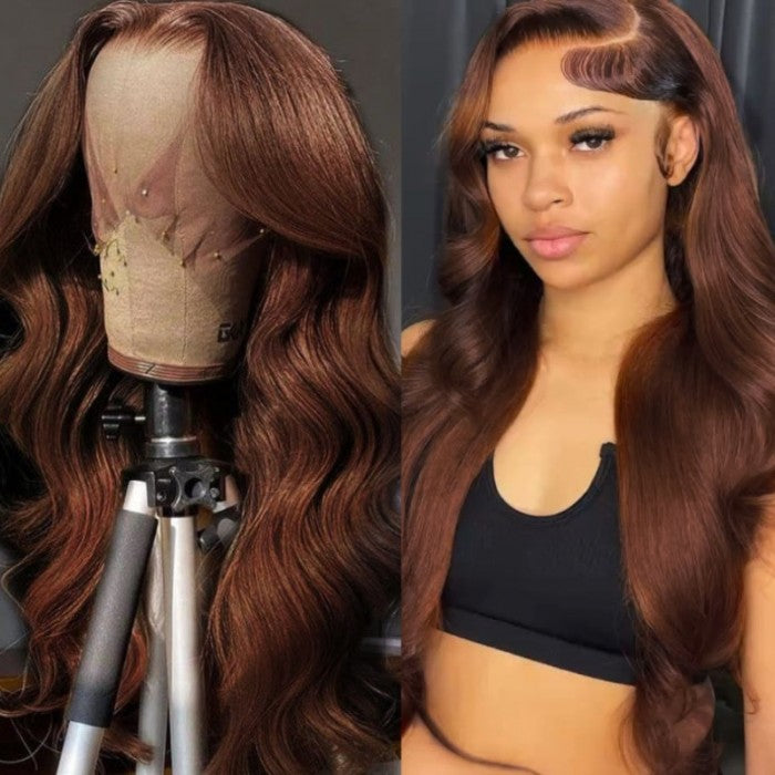 Zlike #4 Chocolate Brown Body Wave Wig Lace Front Human Hair Wigs Natural Hairline