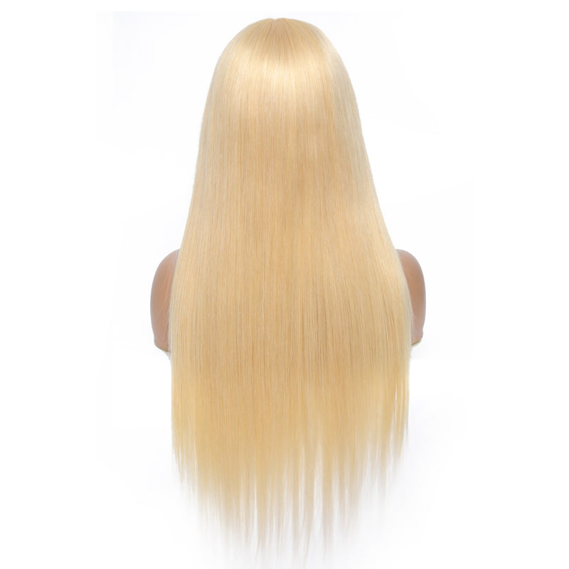 613 Blonde Straight Top Lace Wig With Bangs Natural Color Straight Glueless Human Hair Wigs